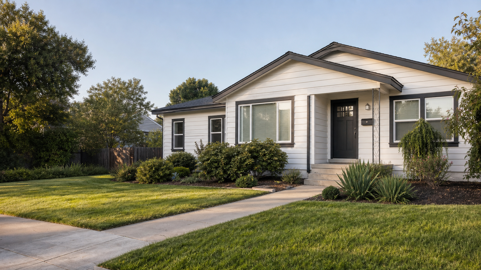 A well cared for single story rental home in a leafy neighborhood